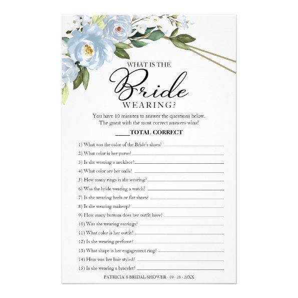 What Is The Bride Wearing Game Floral Dusty Blue Flyer