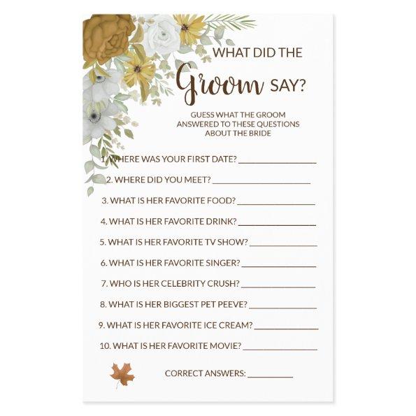 What the Groom Say Boho Autumn Floral Game Flyer