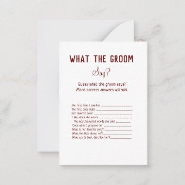 what the groom say bridal shower game note Invitations