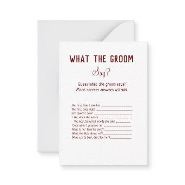 what the groom say bridal shower game note Invitations