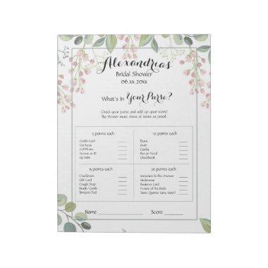 What's In Your Purse? Bridal Shower Game Botanical Notepad