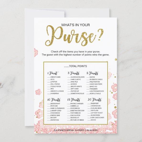 What's In Your Purse Bridal Shower Game |Gold Pink