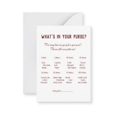 whats in your purse bridal shower game note Invitations