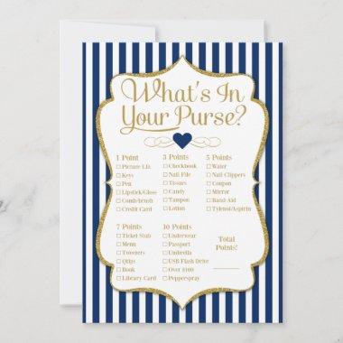 What's In Your Purse Game Navy Blue Gold Shower