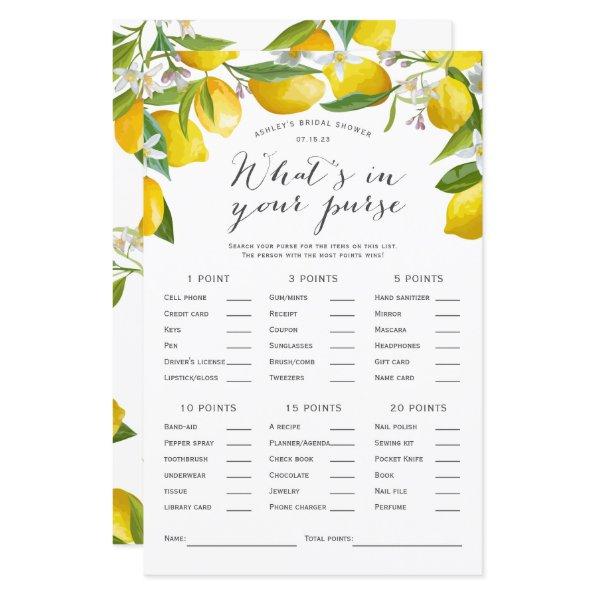 Whats in your purse, Lemon Bridal shower Games