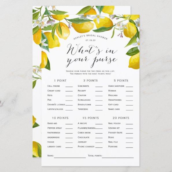 Whats in your purse, Lemon Bridal shower Games