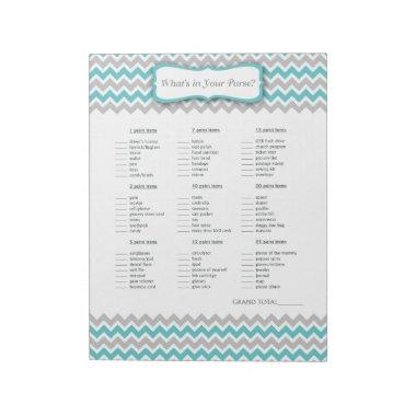 What's in your purse Turquoise Baby Shower Game Notepad