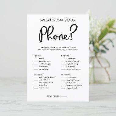 What's on your phone bridal baby shower game Invitations