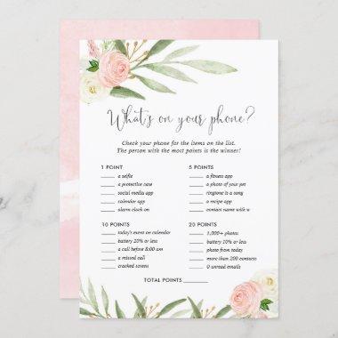What's on your phone bridal baby shower game pink Invitations
