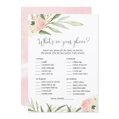 What's on your phone bridal baby shower game pink Invitations