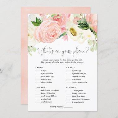 What's on your phone bridal shower game blush pink Invitations