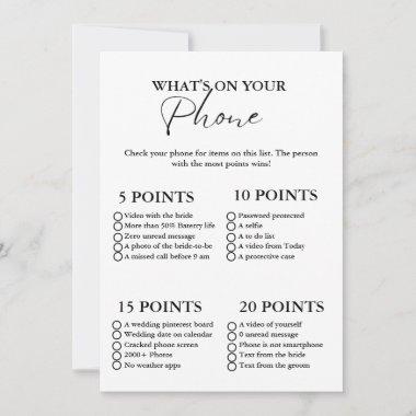 What's on Your Phone bridal shower game Invitations