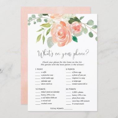 What's on your phone bridal shower game peach Invitations