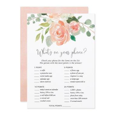 What's on your phone bridal shower game peach Invitations