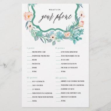 What's On Your Phone Floral Bridal Shower Game