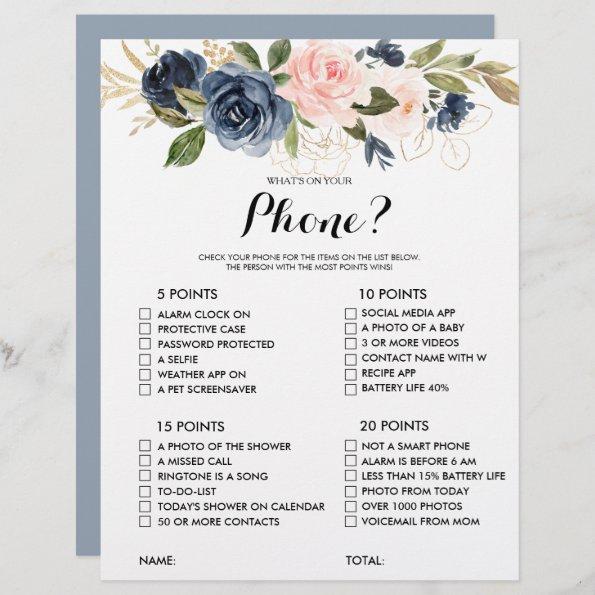 What's on your Phone Gold Navy Bridal Shower Game