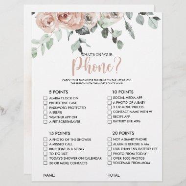 What's on your Phone Pink Rose Bridal Shower Game