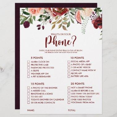 What's on your Phone Rustic Bridal Shower Game