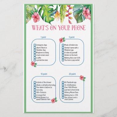 What's on your phone Tropical Bridal Shower Stationery