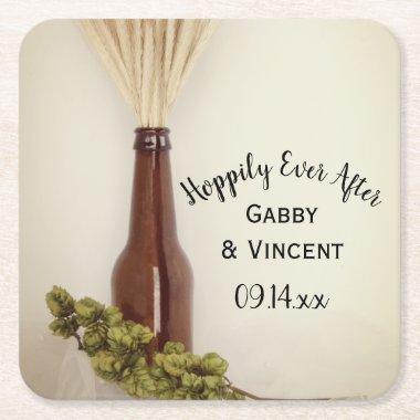 Wheat and Hops Brewery Wedding Square Paper Coaster