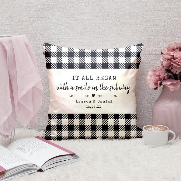 Where It All Began Ivory Plaid Valentines Day Throw Pillow