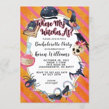 Where My Witches At Halloween Bachelorette Party Invitations