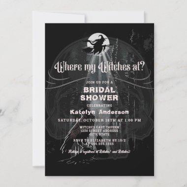Where My Witches At Halloween Bridal Shower Invitations