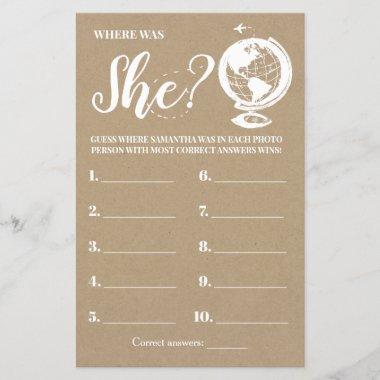 Where was She rustic bridal shower bilingual game