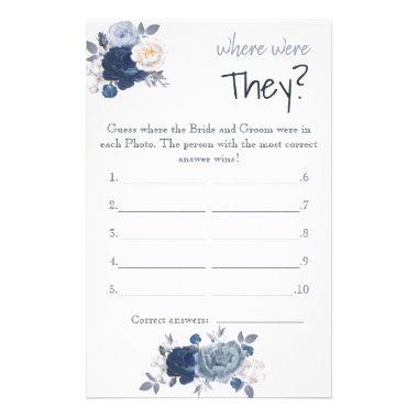 Where were They? Blue Flowers Shower Game Invitations Flyer