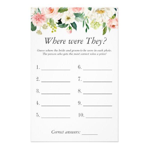 Where Were They Blush Floral Bridal Shower Game Flyer