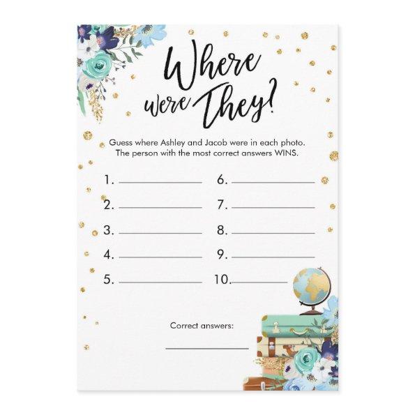 Where Were They Bridal Shower Game Travel Blue Invitations