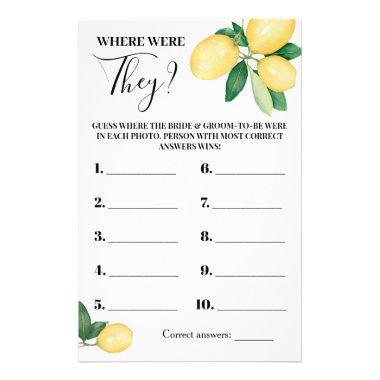 Where were They Lemons Bridal Shower Game Invitations Flyer