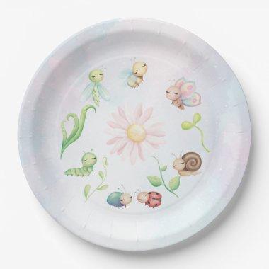 Whimsical A Little Love Bug Rainbow  Paper Plates