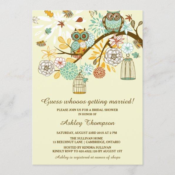 Whimsical Autumn Owls Bridal Shower Invitations