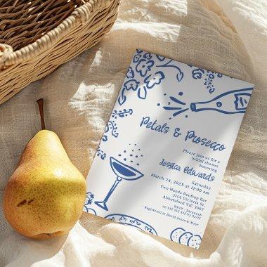 Whimsical Blue Drawn Petal Prosecco