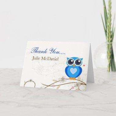Whimsical Blue Owl Thank You Invitations
