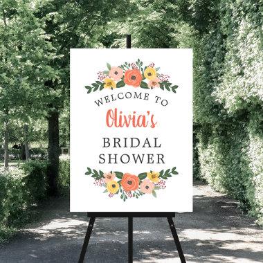 Whimsical Blush Coral Floral Bridal Shower Welcome Foam Board