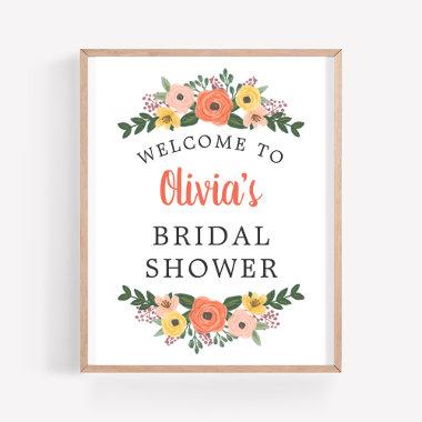 Whimsical Blush Coral Floral Bridal Shower Welcome Poster