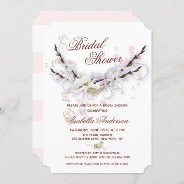 Whimsical Boho Floral Pearl Loop Bridal Shower Invitations