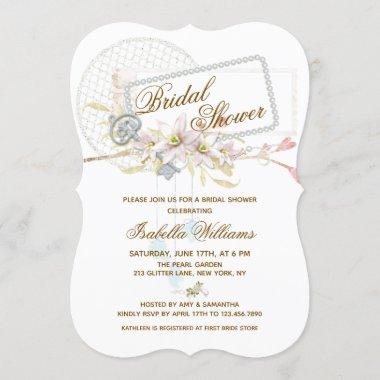 Whimsical Boho Floral Pearl Wreath Bridal Shower Invitations