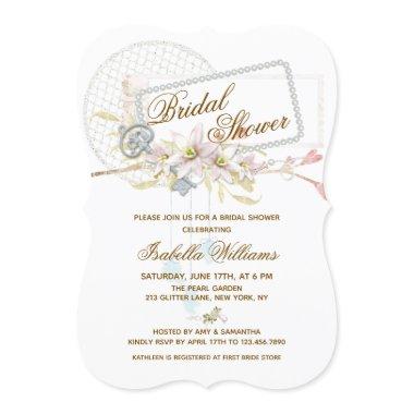 Whimsical Boho Floral Pearl Wreath Bridal Shower Invitations