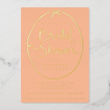Whimsical Bow Peach & Gold Bridal Shower Foil Invitations