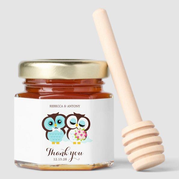 Whimsical Bride and Groom Owls Honey Jar Favors