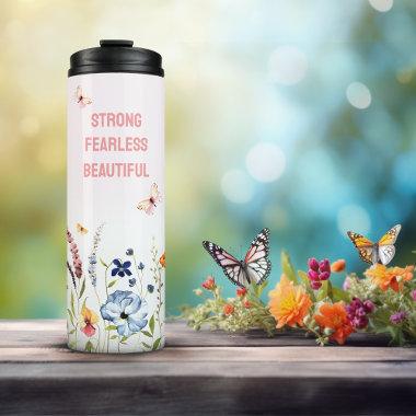 Whimsical Butterfly Garden Pink Personalized Quote Thermal Tumbler