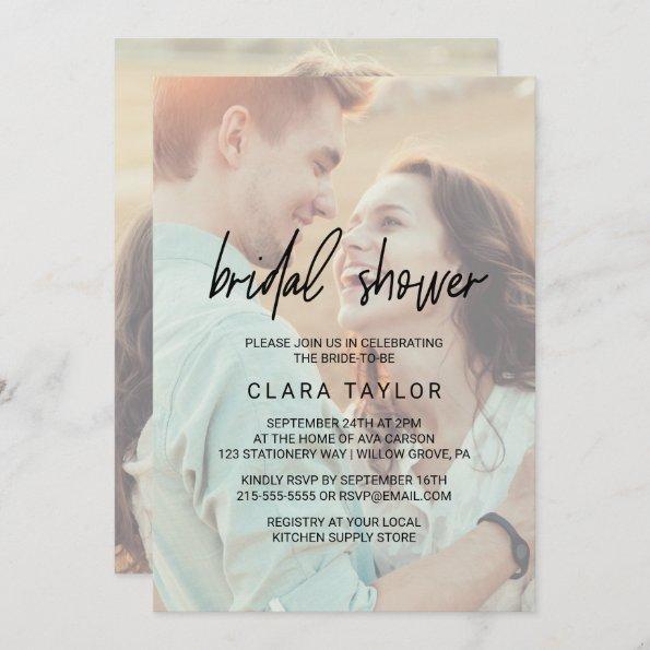 Whimsical Calligraphy | Faded Photo Bridal Shower Invitations