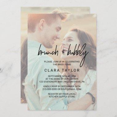 Whimsical Calligraphy Faded Photo Brunch & Bubbly Invitations