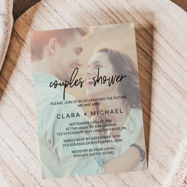 Whimsical Calligraphy | Faded Photo Couples Shower Invitations