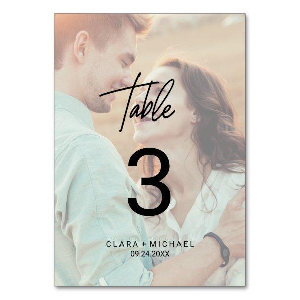 Whimsical Calligraphy | Faded Photo Table Number