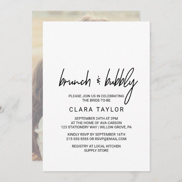 Whimsical Calligraphy Photo Back Brunch & Bubbly Invitations