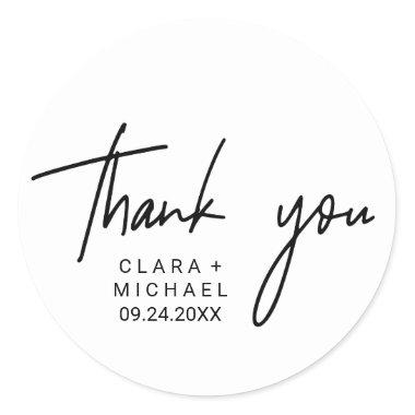 Whimsical Calligraphy Thank You Wedding Favor Classic Round Sticker